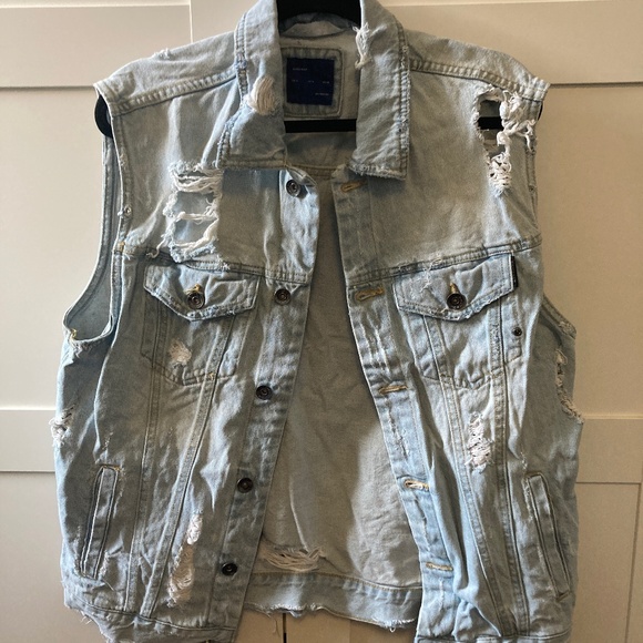 Zara Man ripped jean jacket vest - Picture 1 of 5